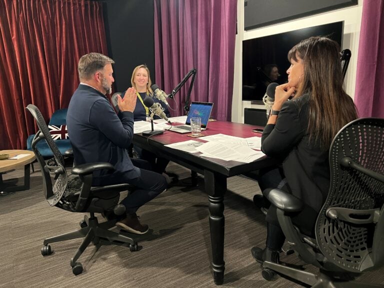 Lisa, Tamara and Terry recording the podcast episode in studio